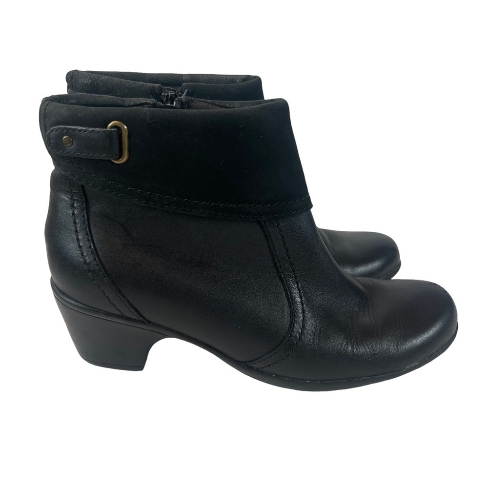 Clarks Black Leather Suede Side Zip Low Heeled Ankle Boots Booties Size 7